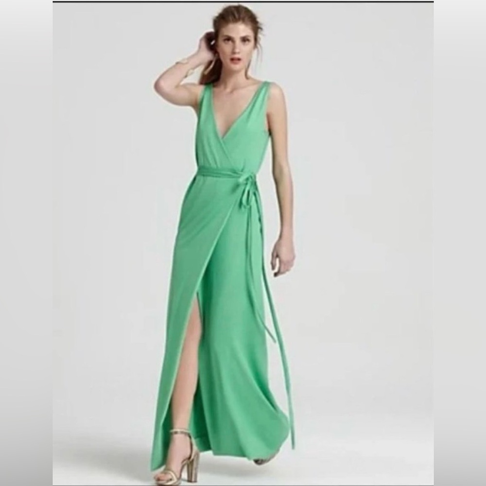 Diane von Furstenberg Yazhi Green Silk True Wrap Maxi Sleeveless Dress sz 6